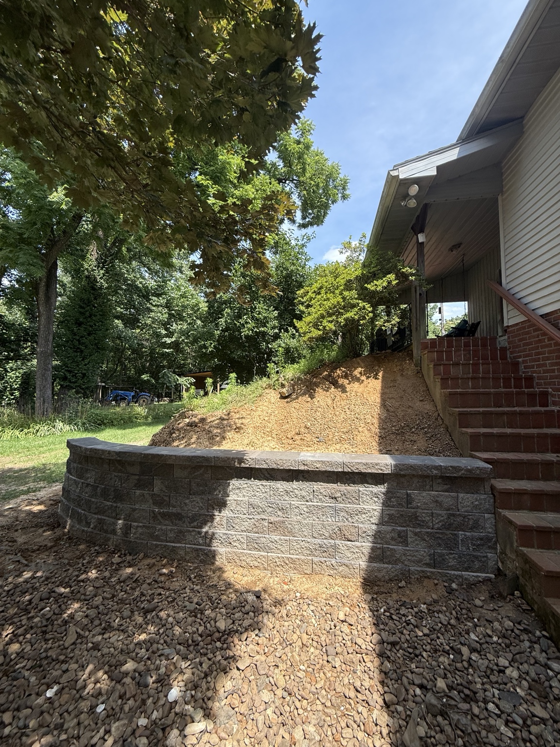 Original wide view of the completed block retaining wall